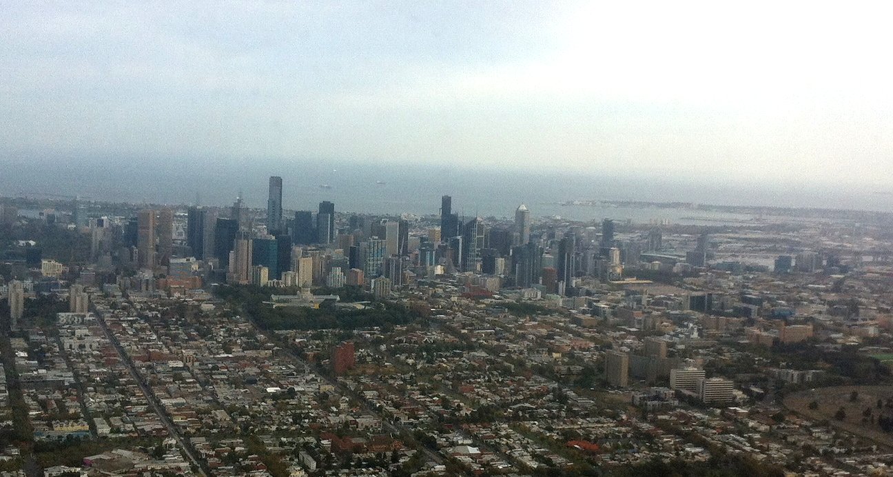 Airborne view of the City of Melbourne, Australia.
